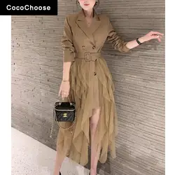 Pista chique blazer vestido conjunto 2022 moda feminina primavera dupla breasted jaqueta + peplum cinto espartilho babados malha saia longa terno