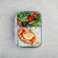 Boîte à lunch en verre à 2/3 compartiments avec couvercle à clipser, hermétique, adaptée au réfrigérateur, au four, au lave-vaisselle, réutilisable 2