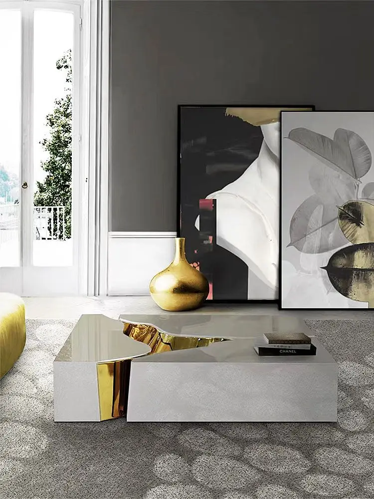 

Modern simple stainless steel rectangular coffee table combination Villa Hotel personality superior coffee table