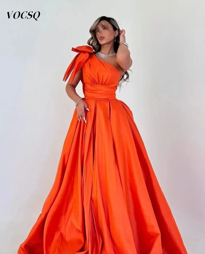 Saudi Arabia Women Prom Dresses One Shoulder Orange Satin A Line Prom Dresses Party فساتين سهرة Customized