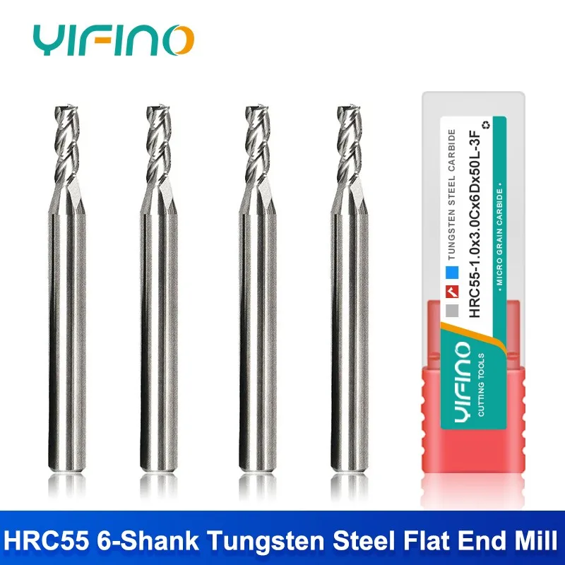 

YIFINO HRC55 6-Shank Flat End Mill Tungsten Steel Carbide For Aluminum CNC Mechanical Machining 3-Flute Milling Cutter Tools