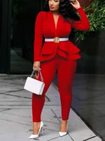 Women Winter Women's Set Tracksuit Full Sleeve Ruffles Blazers Pencil Pants Suit Two Piece Set Office Lady Outfits Uniform - Image 3