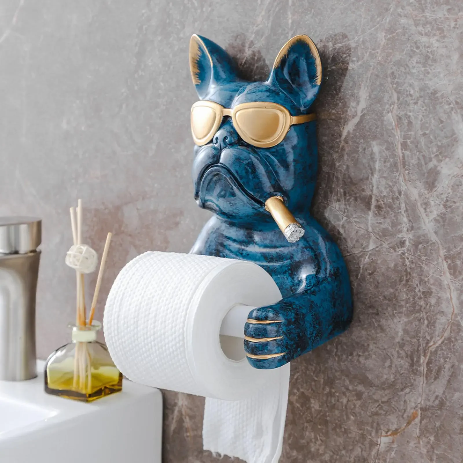 Toilet Paper Holder Cartoon Dog Sculpture for Home Washroom Hotel Kitchen Art