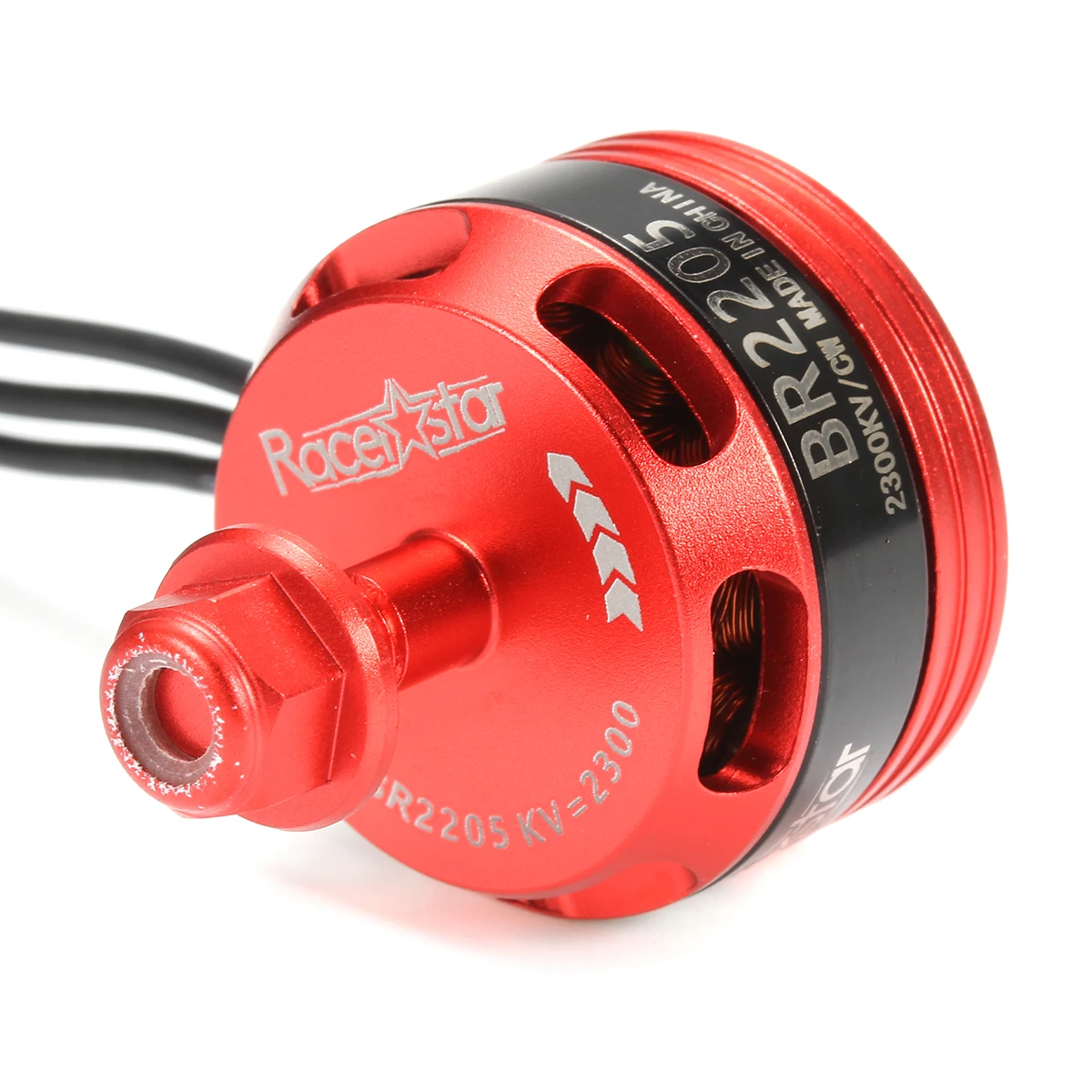 Moteur sans balais Racerstar BR2205 2300KV monté sur un bras de drone 250, avec hélice attachée.