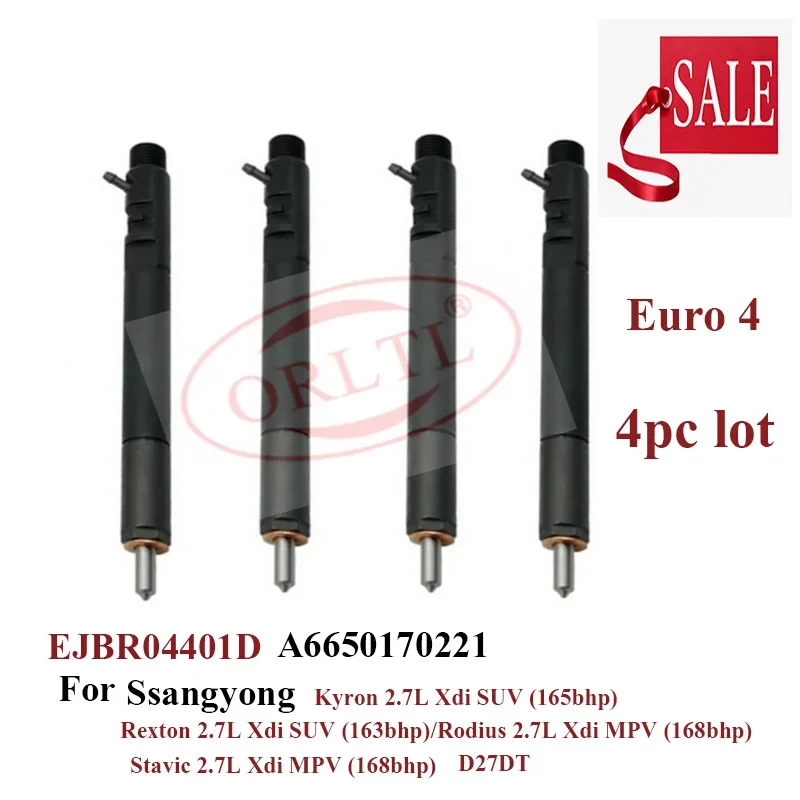 

4PC NOZZLE A6650170221 EJBR04401D INJECTOR 6650170221 FOR SSANGYONG Kyron Rexton Rodius Stavic D27DT Euro4 L199PRDORLTL