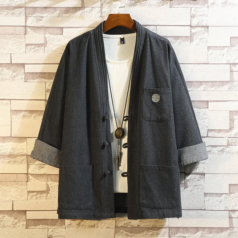 

Japanese Style Kimono Haori Samurai Robes Gown Chinese Hanfu Cardigan Jackets Fashion Retro Qipao Tops Denim Coats Casual Blouse
