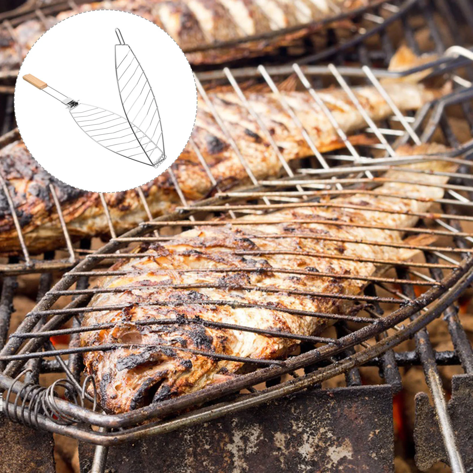 Fish Grill Basket Folding Portable Stainless Steel Barbecue BBQ Grill Basket Portable Outdoor Camping Stainless Steel BBQ Rack
