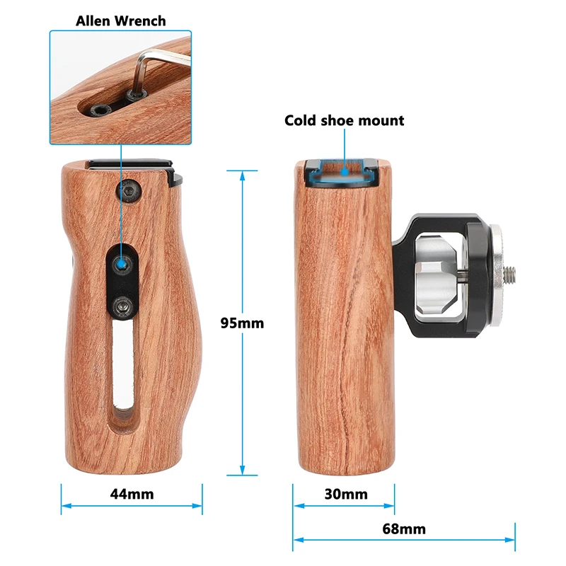 Universal Wooden Handgrip with ARRI-Style Rosette M6 Male Connection Mount For C