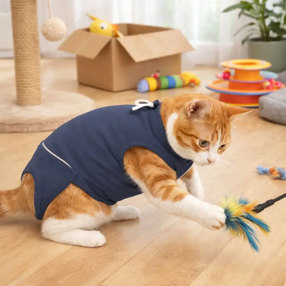 탄력 있는 고양이 회복복 조절 가능 세탁 가능 애완동물 중성화복 부드럽고 통기성 있는 보호용 애완동물 진정복
