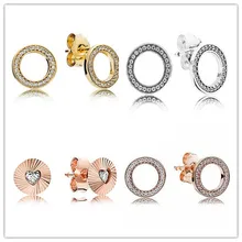 

925 Sterling Silver Earring Sparkling Circular Forever Crystal Stud Earrings For Women Wedding Gift Fashion Jewelry