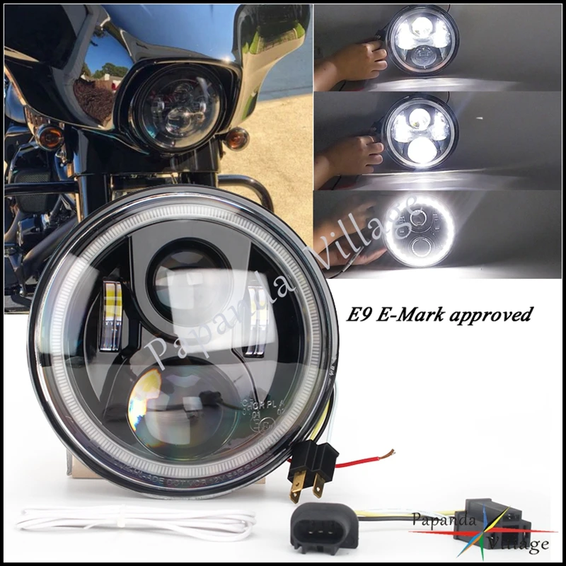 7 Inch Motorcycle Led Headlight Front Light E9 Emark Drl Hi/lo Beam