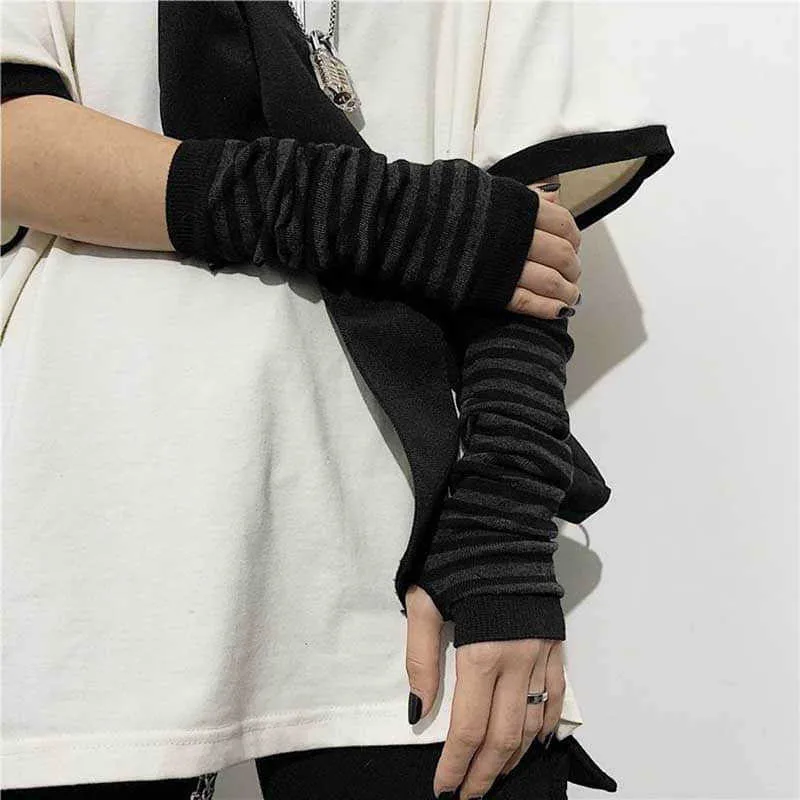 ☆韓国の人気☆【PARTIMENTO】☆RIBBED KNIT LONG GLOVE.S☆ INS Spring Summer Sports Long Fire Ninja Knitted Gloves Emo