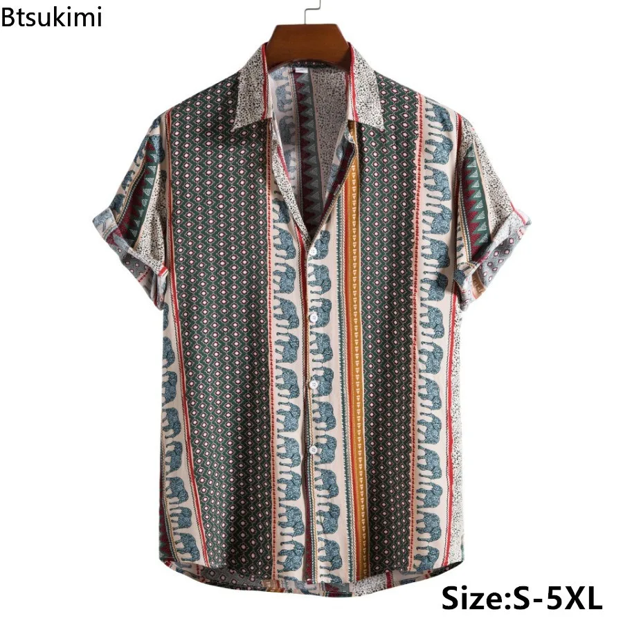 

Fashion 3D Printed Men's Plus Size Loose Short Sleeve Shirt Summer Vintage Hawaiian Beach Shirt Casual Blouse for Men Streetwear