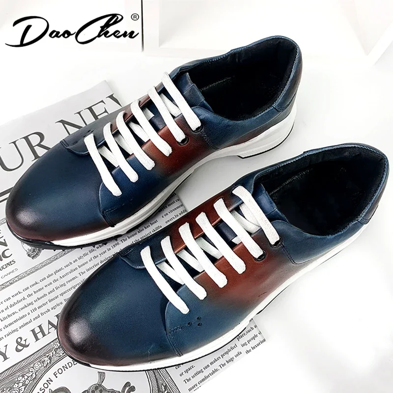 Luxury Mens Sneakers Genuine Leather Lace-Up Comfortable Oxford Classic Casual Shoes for Men Outdoor Street Travel Flat Footwear