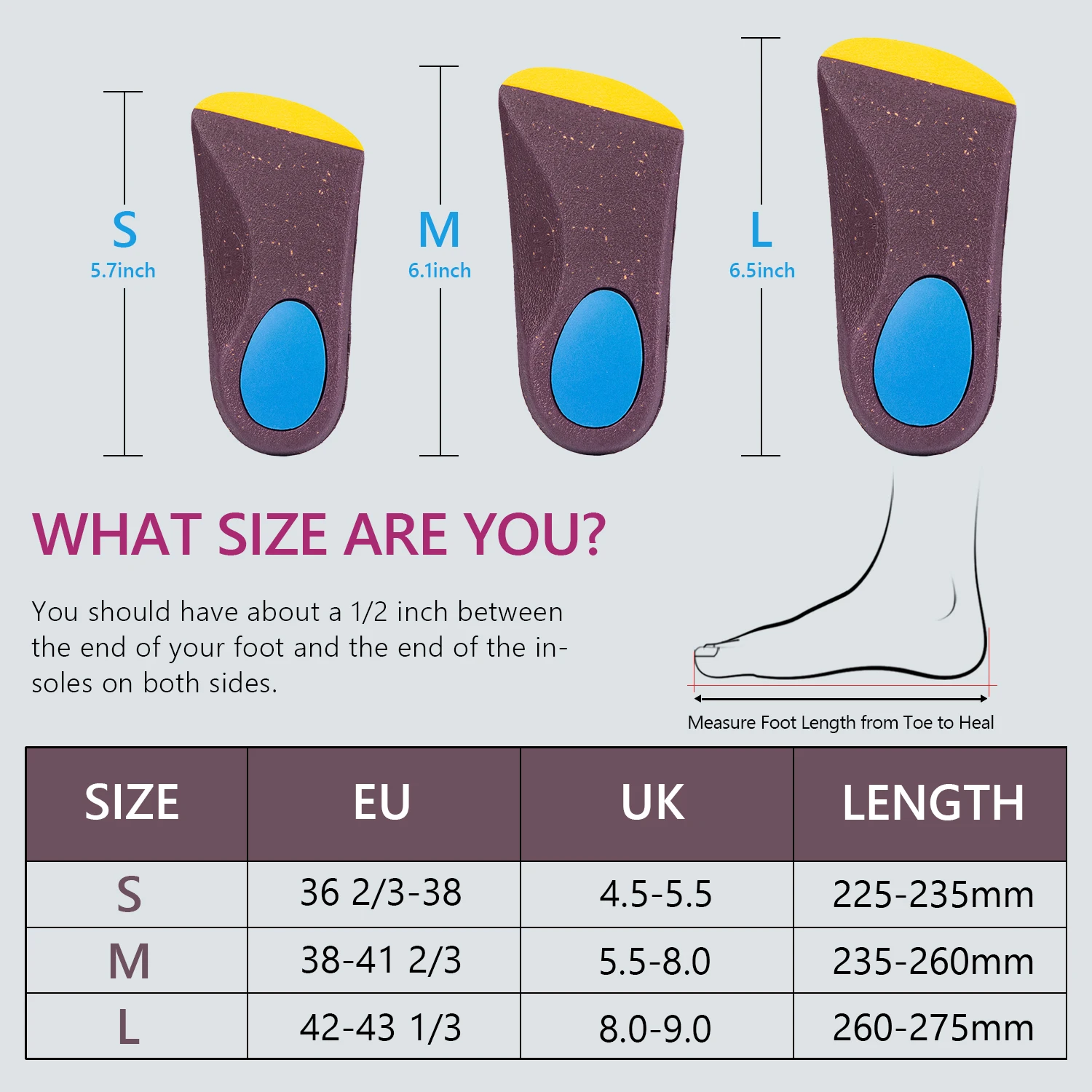 Topsole Half Insoles Orthopedic Arch Support Orthotic Shoe Inserts Poron Shock Absorption Heel Pad Insole For Plantar Fasciitis