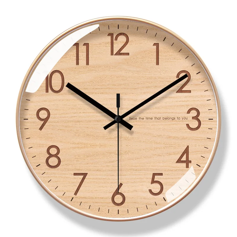 2023 New Nordic Simple Wooden Texture Wall Clocks Fashionable Art Living Room Wall Clocks Silent Sweep Second Quartz Wall Clock Color:Gold Frame D;Sheet Size:12 inch(30 cm)