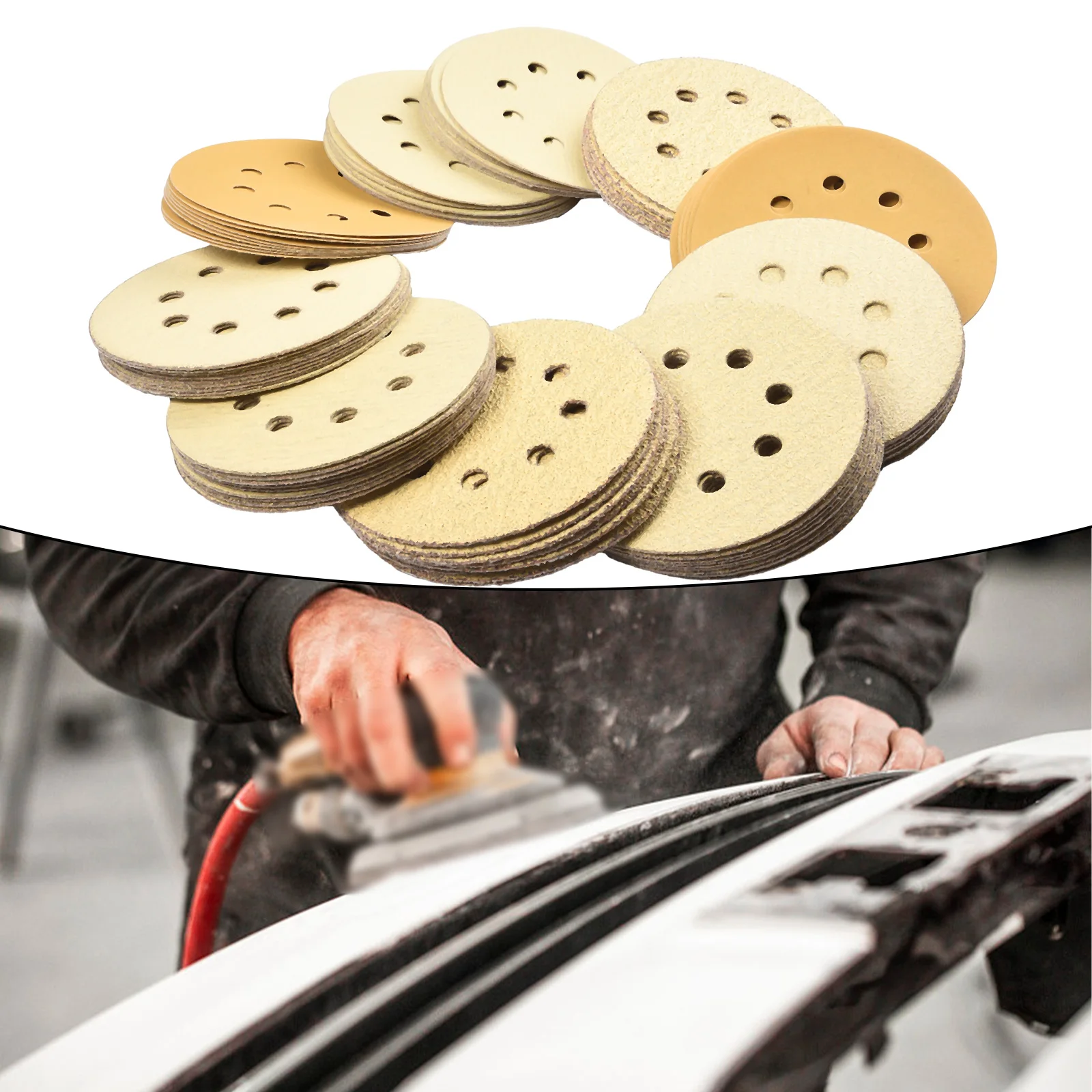

Sandpaper Sanding Discs 100* 100pcs 125 Mm 8 Holes Aluminium Oxide For Random Orbital Sander Grit 40/60/80/120/240