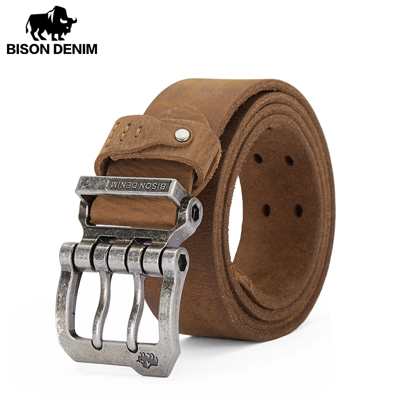 BISONDENIM Luxury Designer Belts for Men Vintage Spilt Genuine