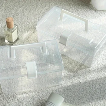 La grande scatola portaoggetti trasparente con coperchio è realizzata in materiale PP resistente, dotata di una comoda maniglia e di un chiusura rapida.