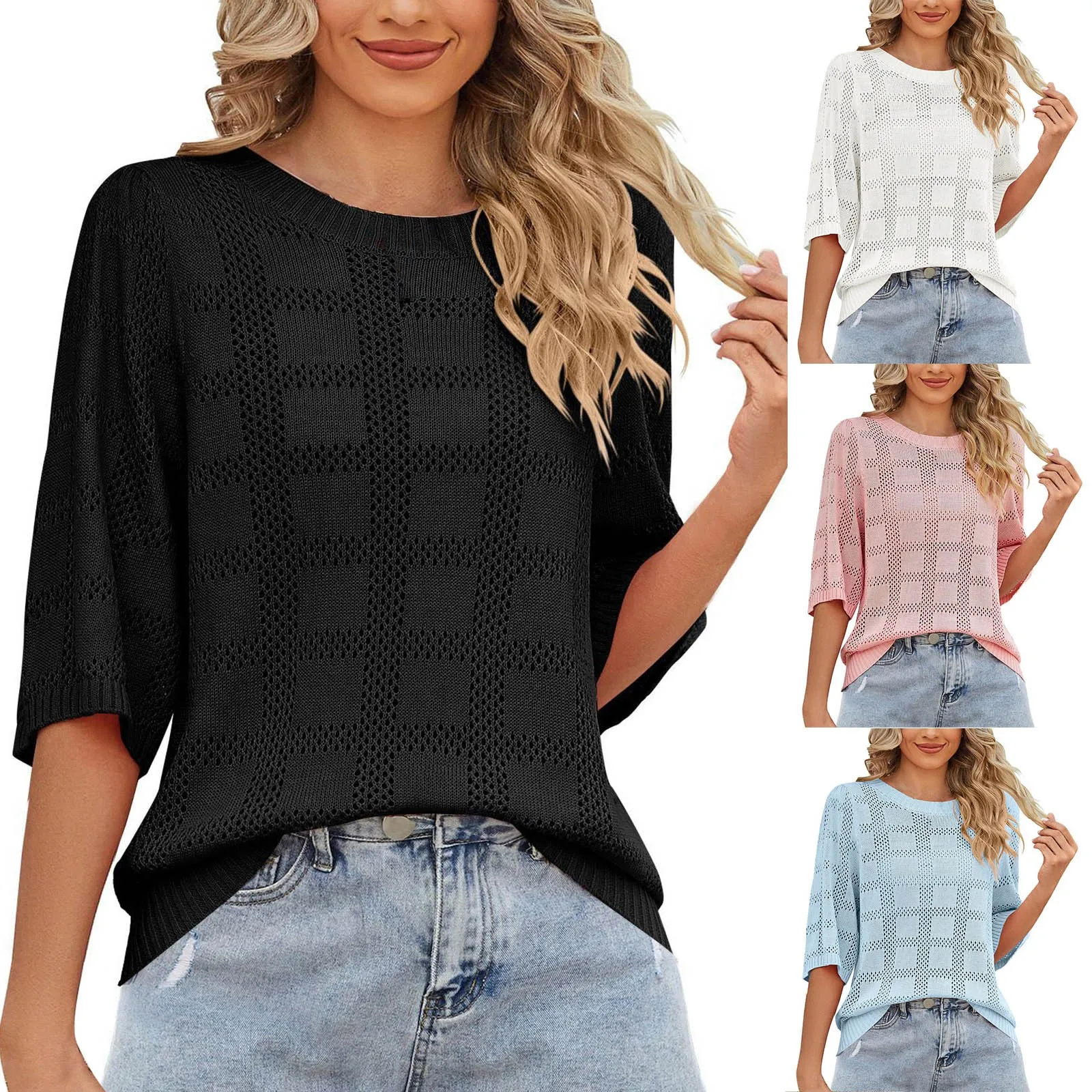 

Stripe Shirts for Women Ladies Round Neck Pullover Casual Summer Hollow T Shirts Puff Dry Wick Shorts Women T Shirts Work Women