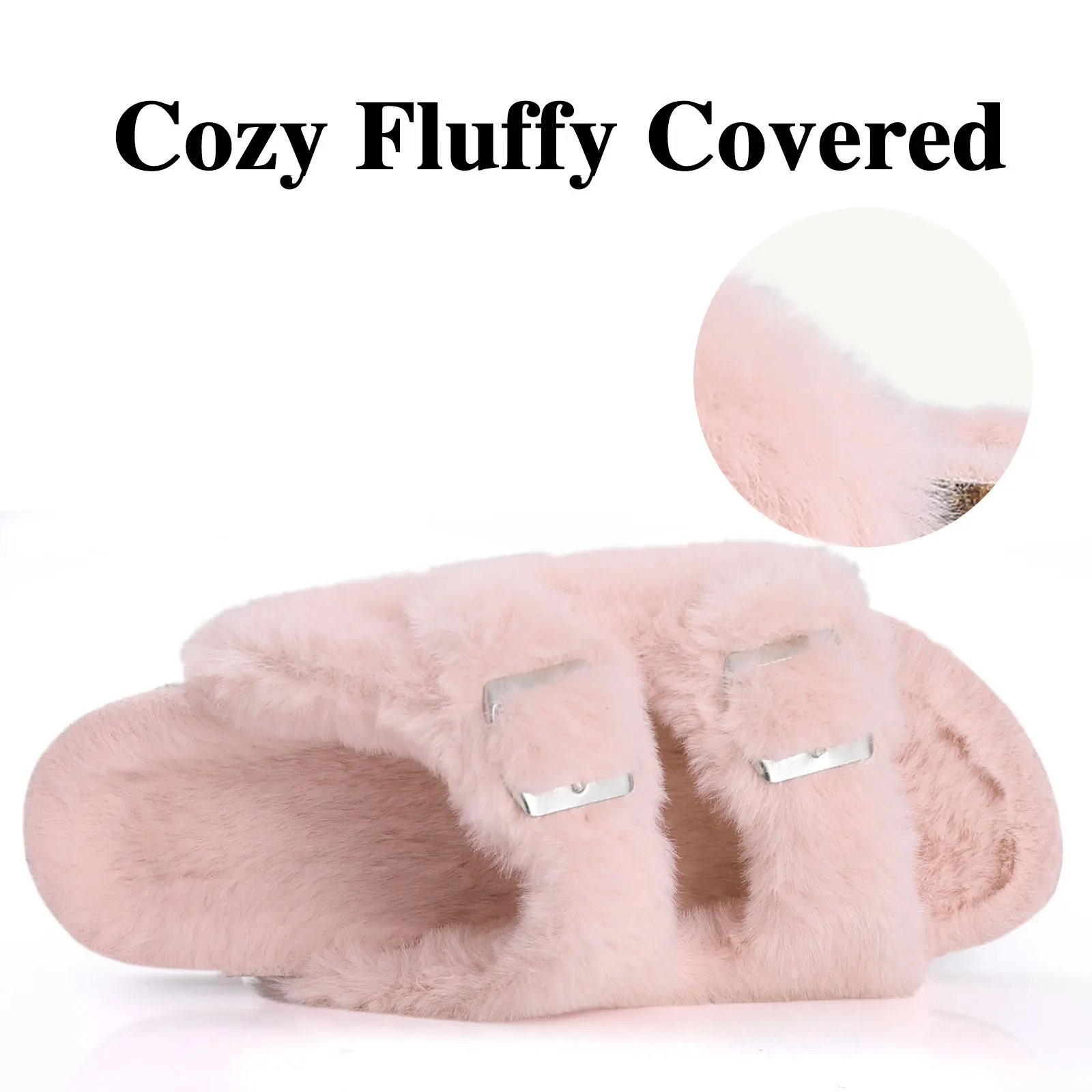 Plush Cork Footbed Furry Slippers for Women - true deals club