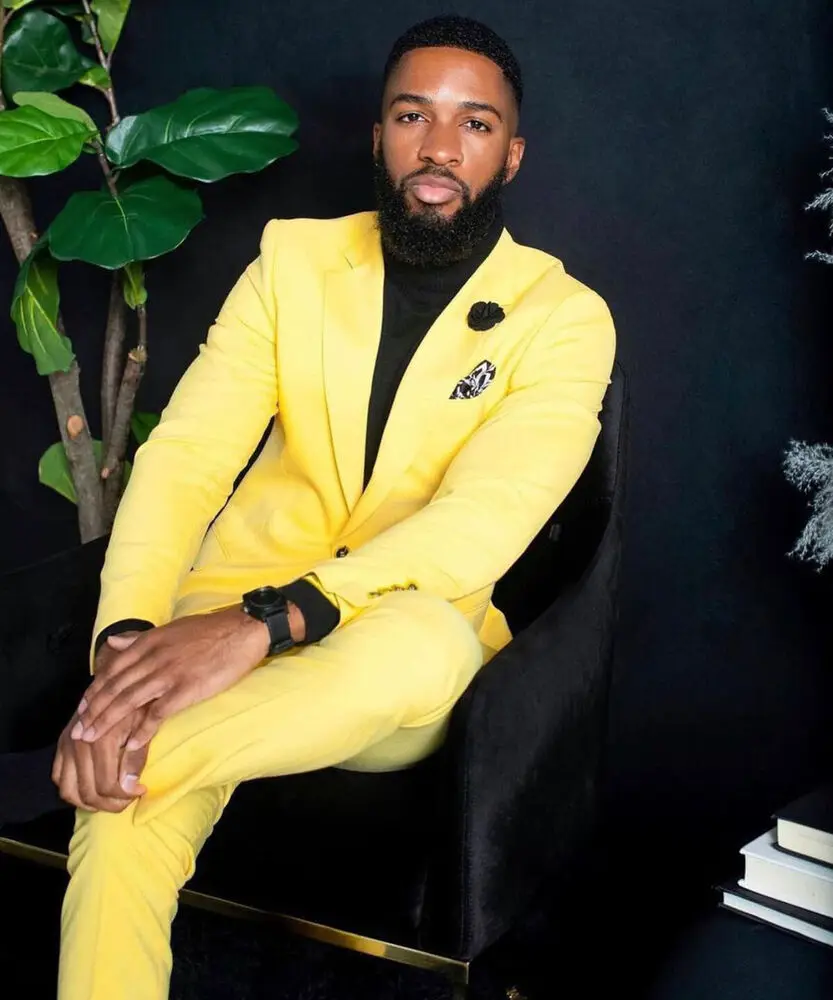 Yellow Slim Fit 2 Piece Peak Lapel Suit for Men | BespokeDailyShop.com