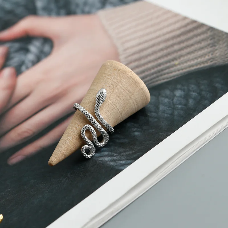 Lispector 925 Sterling Silver Gothic Punk Snake Shape Ring for Women Japan Korean Rings Statement Unisex Jewelry Couple Gifts