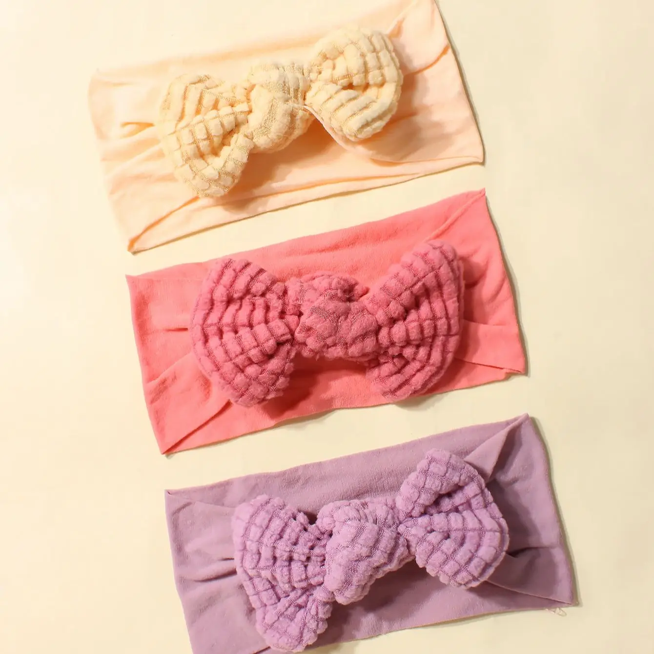 6색 세트 봄 신상  단색 리본 나일론 헤어밴드, 부드럽고 편안한 어린이용 헤어 스카프