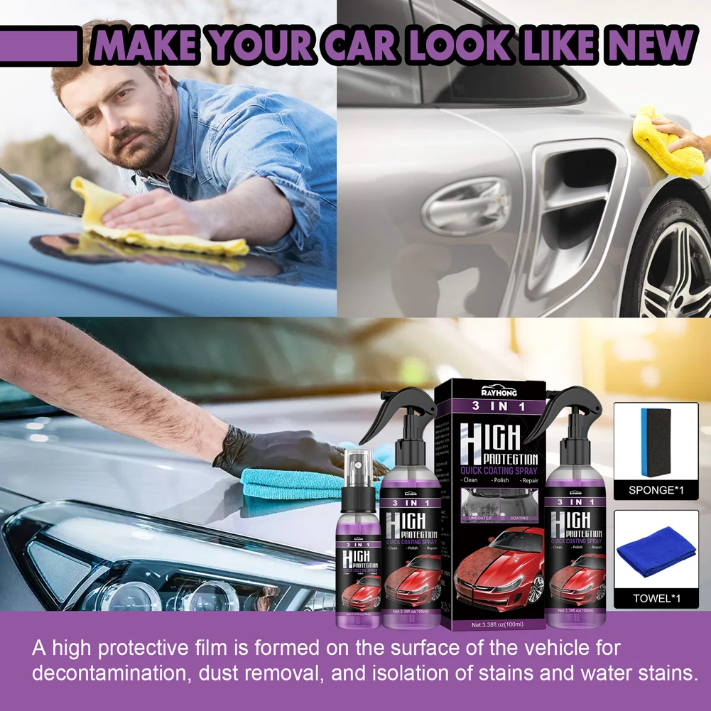 3 In 1 Car Ceramic Coating Spray 100ml Wax Polishing Spray Plastic Refresh Fast Fine Coating Body Compound Scratch Repair
