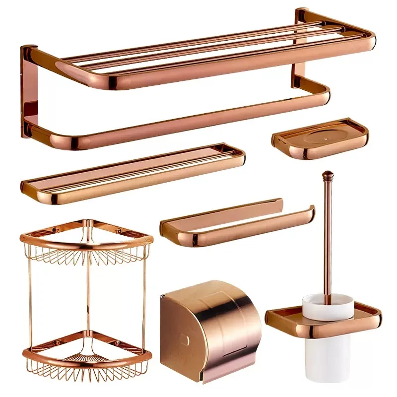 Tuqiu Bathroom Accessories Rose Gold Towel Rack,Bathroom Shelf,Paper Holder,Towel Holder,Toilet Brush Holder bathroom Hardware images - 6