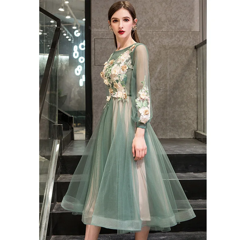 Evening Dress Elegant O-Neck Appliques Plus Size Robe vestido de festa Soiree Applieus Women Party Night Dresses Banquet