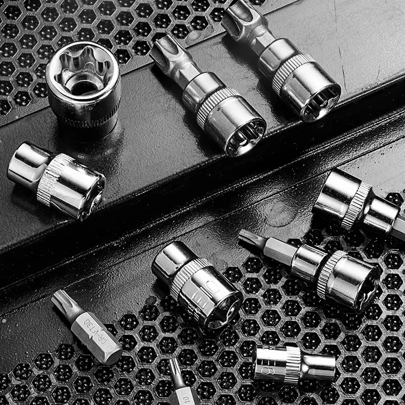 Torx Bit Socket Set 34pcs E-Torx Star Socket 1/4" 3/8" 1/2" Drive Male Female E-torx Bits Handheld Tool with Case