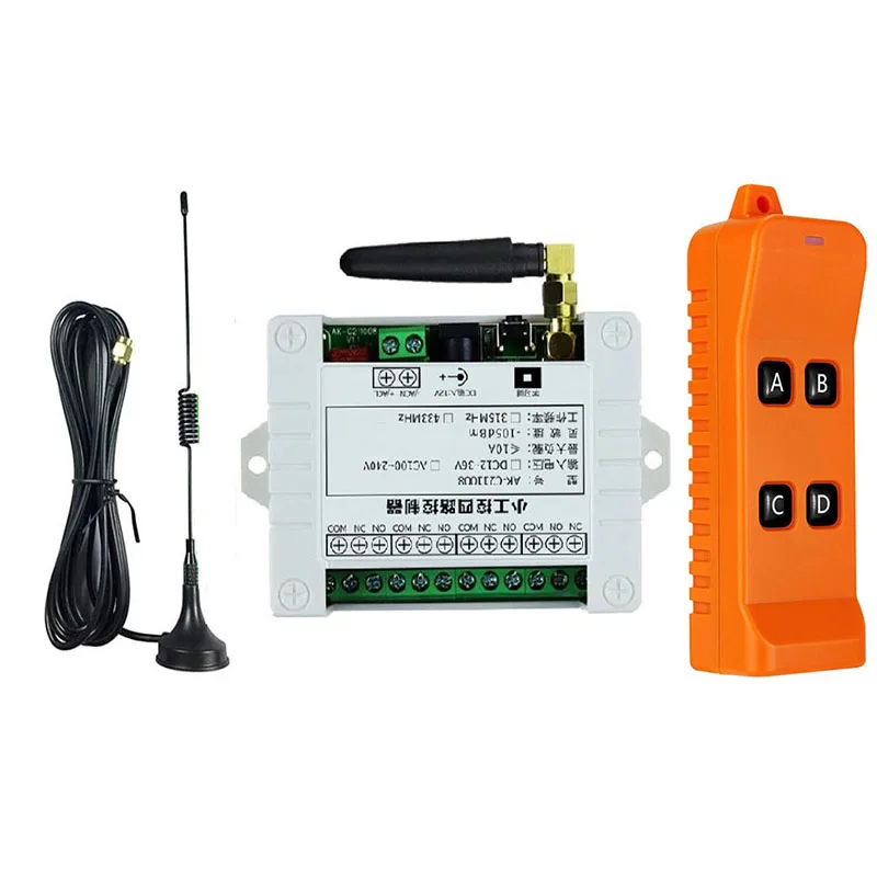 Ndustrial Sector DC 12V 24V 36V 4CH 10A RF Wireless Remote Control Switch System With 300M-2000M Distance 868mhz Transmitter