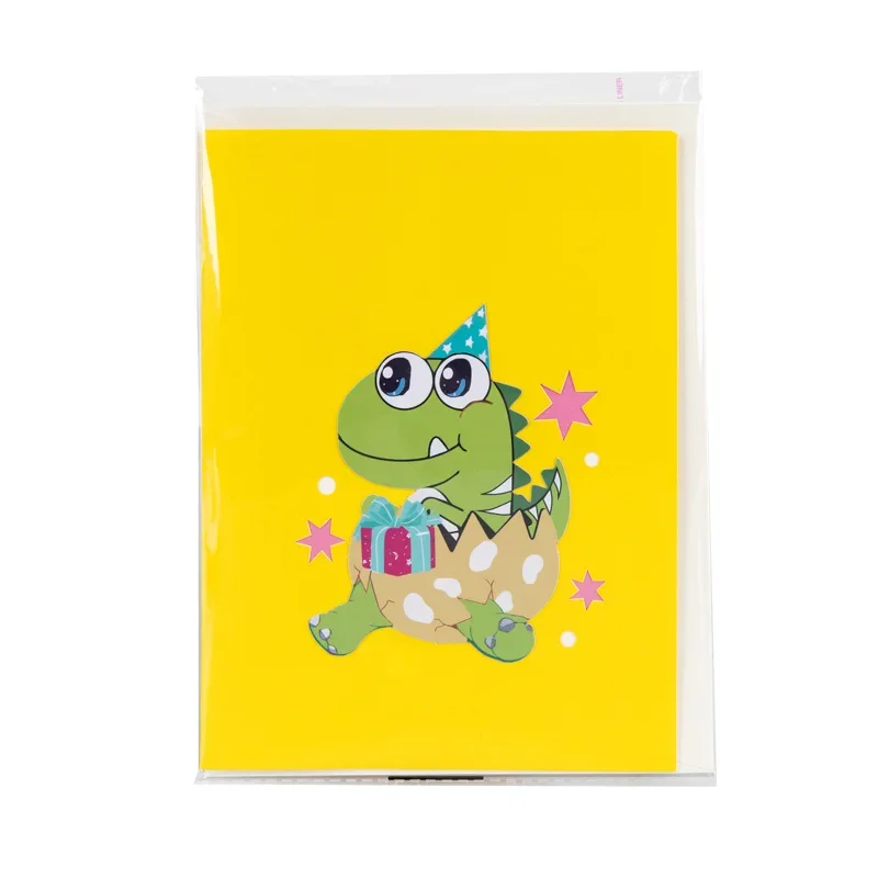 3D Pop up Happy Birthday Card Cartoon Children's Dinosaur Cards Holiday Blessing Paper Carving Gift