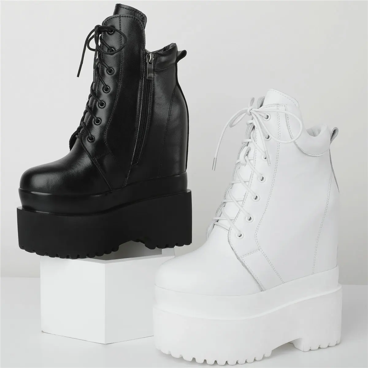 

Wedges Platform Pumps Shoes Women Genuine Leather Chunky High Heels Ankle Boots Female Round Toe Fashion Sneakers Casual Shoes