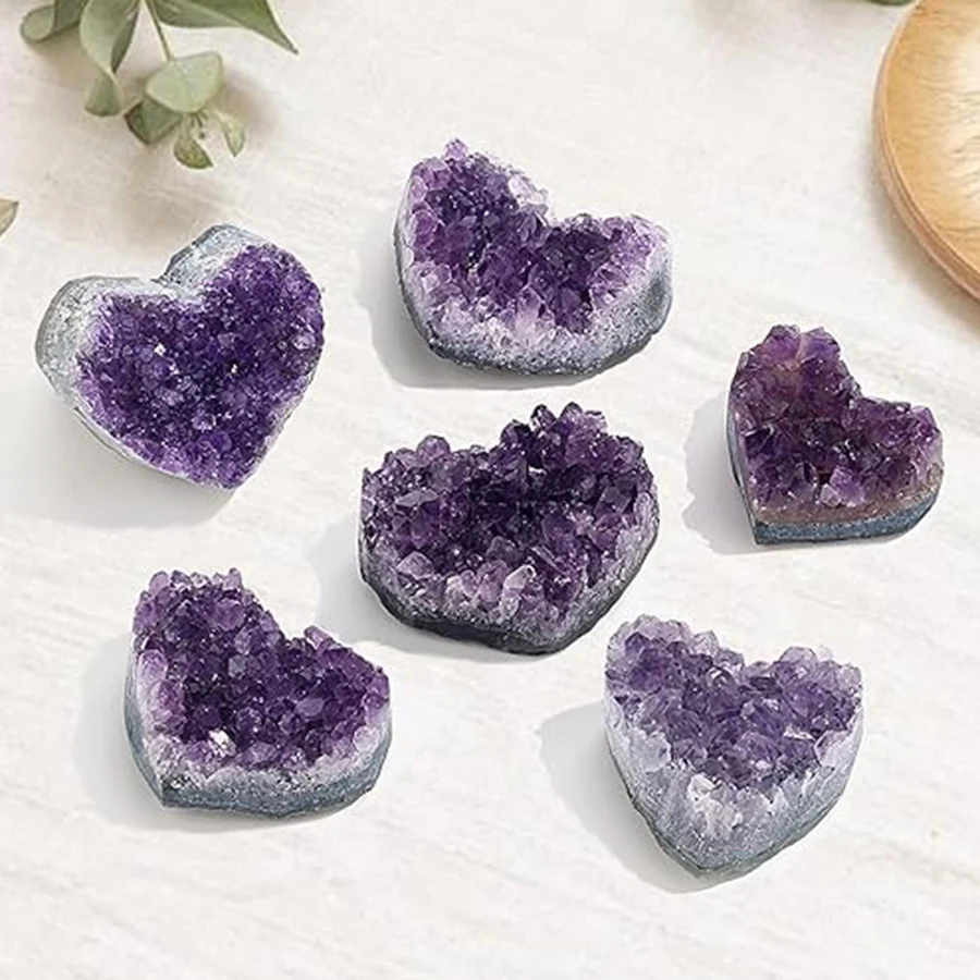 1pcs Natural Healing Crystal amethyst Heart Shape Raw Stone Energy Balancing Reiki Office Room ornaments Gifts