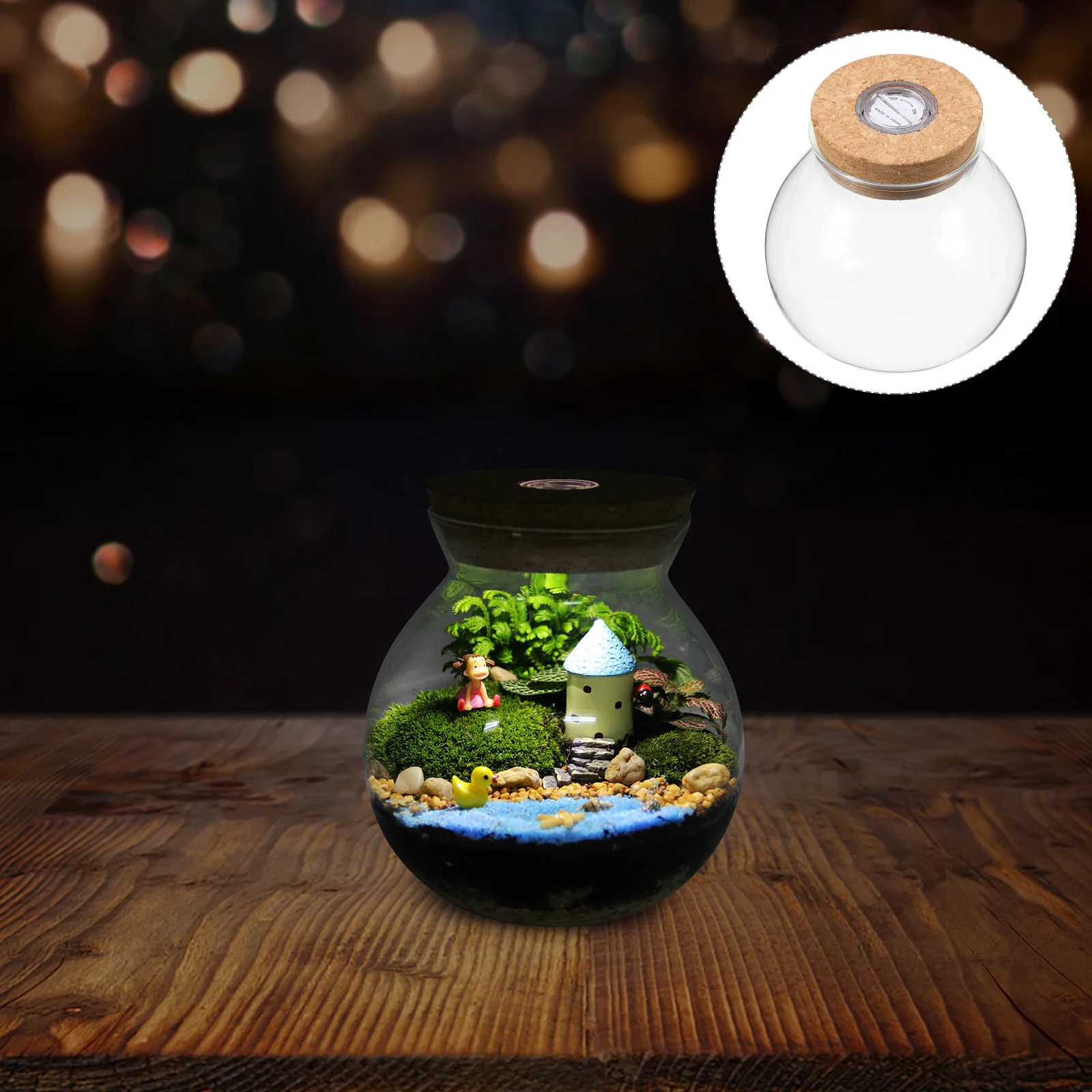 

Micro Landscape Glass Bottle Vase Mouth Ball Moss Vase Hydroponic Terrarium Container Fish Tank Bottle With LED Light