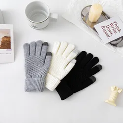 Female Winter Warm Knitted Full Finger Gloves for women Solid Woolen Mittens Thick Warm Cycling Driving Gloves