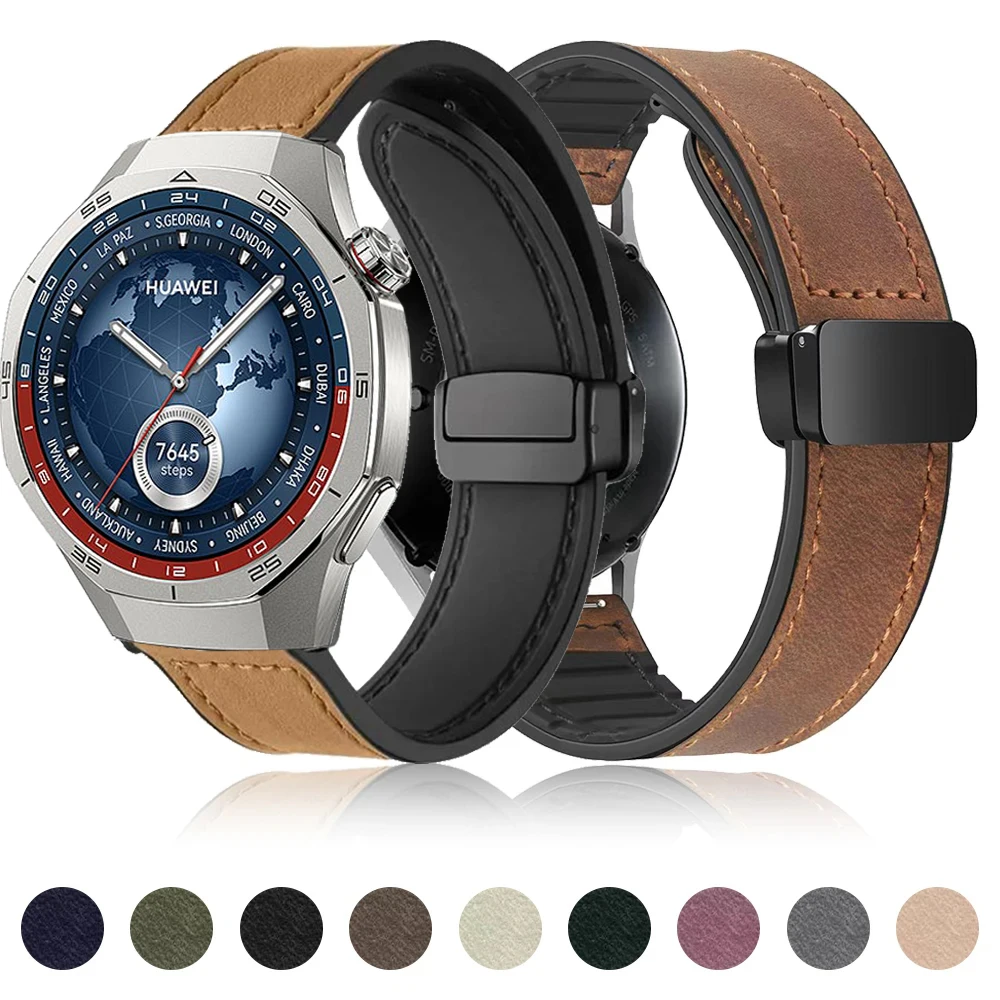 Elegant Leather Silicone Watch Strap - Premium Wristband Bracelet for Smartwatches (20mm/22mm)