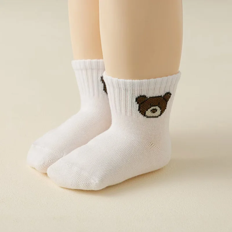 Kids Socks Cute Cartoon Bear Pattern Boys Girls Socks Comfortable for Toddler 5 Pairs