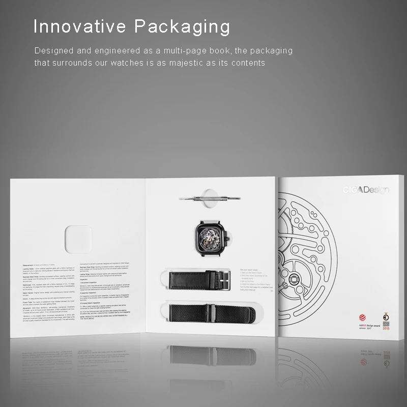 CIGA Design 손목시계, 오토매틱시계, 디자인 스켈레톤 자동 기계식 시계, 316L 스테인리스 스틸, 풀 할로우 손목 시계, 스테인리스 및 가죽 스트랩