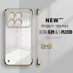 Enhanced Transparent Slim Frameless Phone Case with Lens Protection and Plated Back Cover for Poco X7 (Golden)