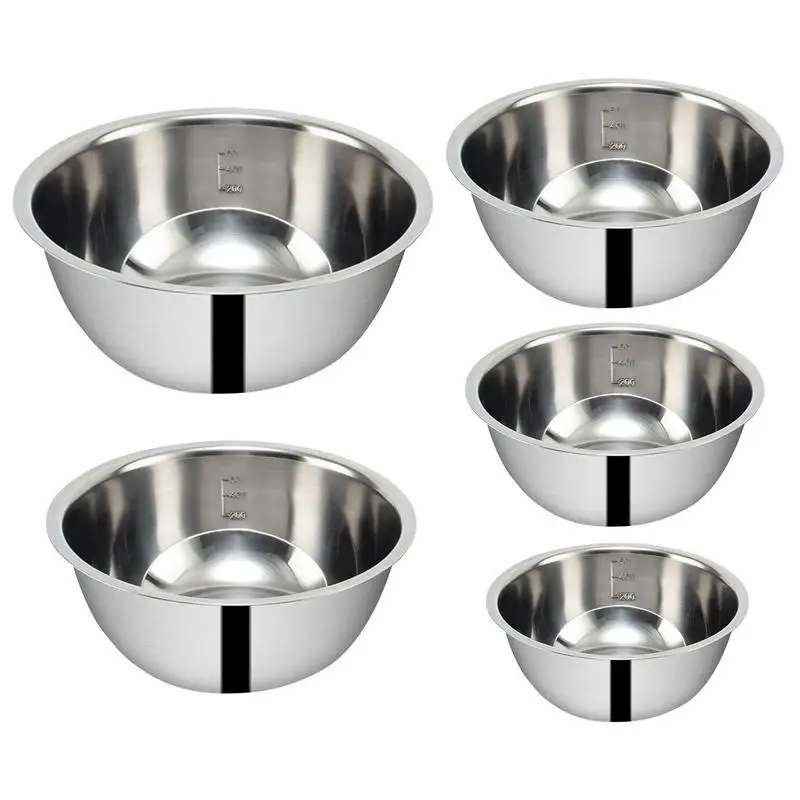 

Stainless Steel Nesting Bowls Set 5pcs Salad Bowl with Scale Heavy Duty Metal Cooking Baking Bowl Serving Bowl Kitchen Gadget