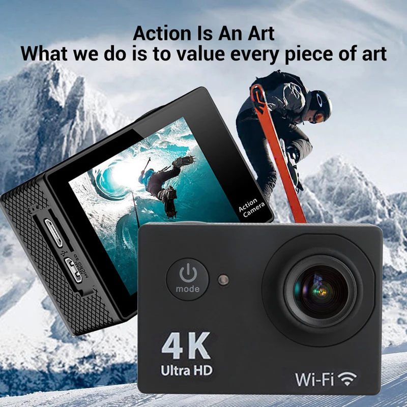 New 4k HD Mini Action Camera 2.0” Screen WiFi Remote Control Sport Camera Underwater Waterproof Helmet Video Recording Cameras