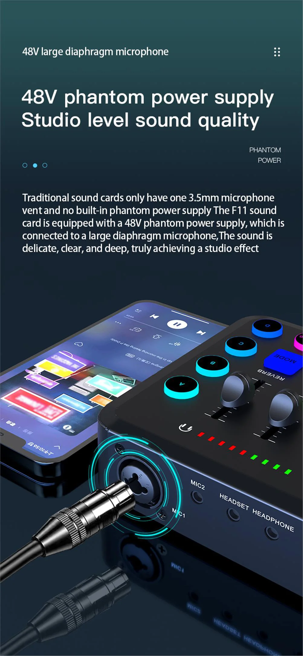 5-Channel Sound Audio Mixer F11 Sound Card Live Streaming for Game Voice Podcast