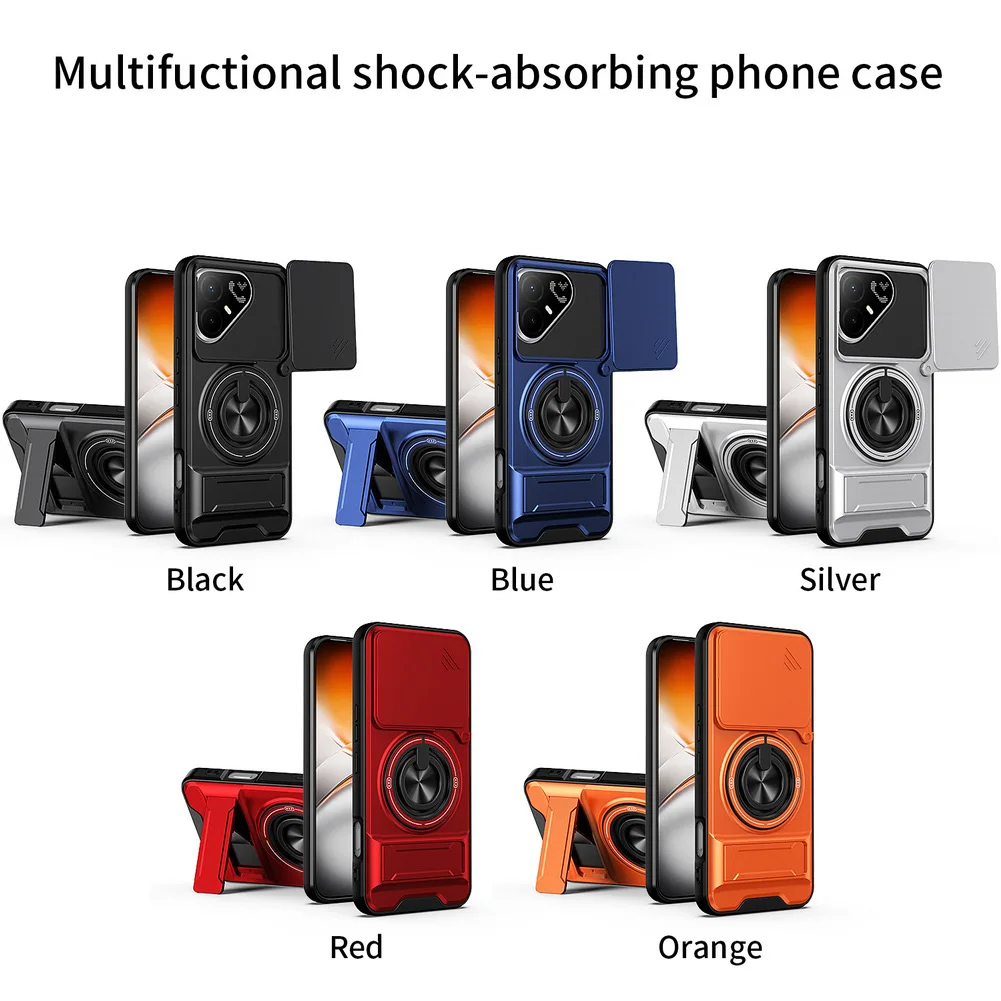 Enhanced Magnetic Ring Grip Car Holder Case with Push-Pull Protection and Lens Cover