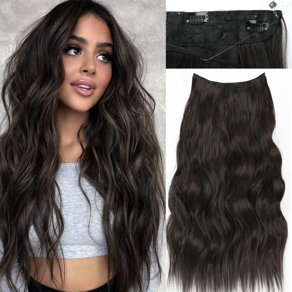 

AZQUEEN 22" Invisible Hair Extensions With 4 Clips In Synthetic Long Wavy Hairpieces Suitable for women's daily wear