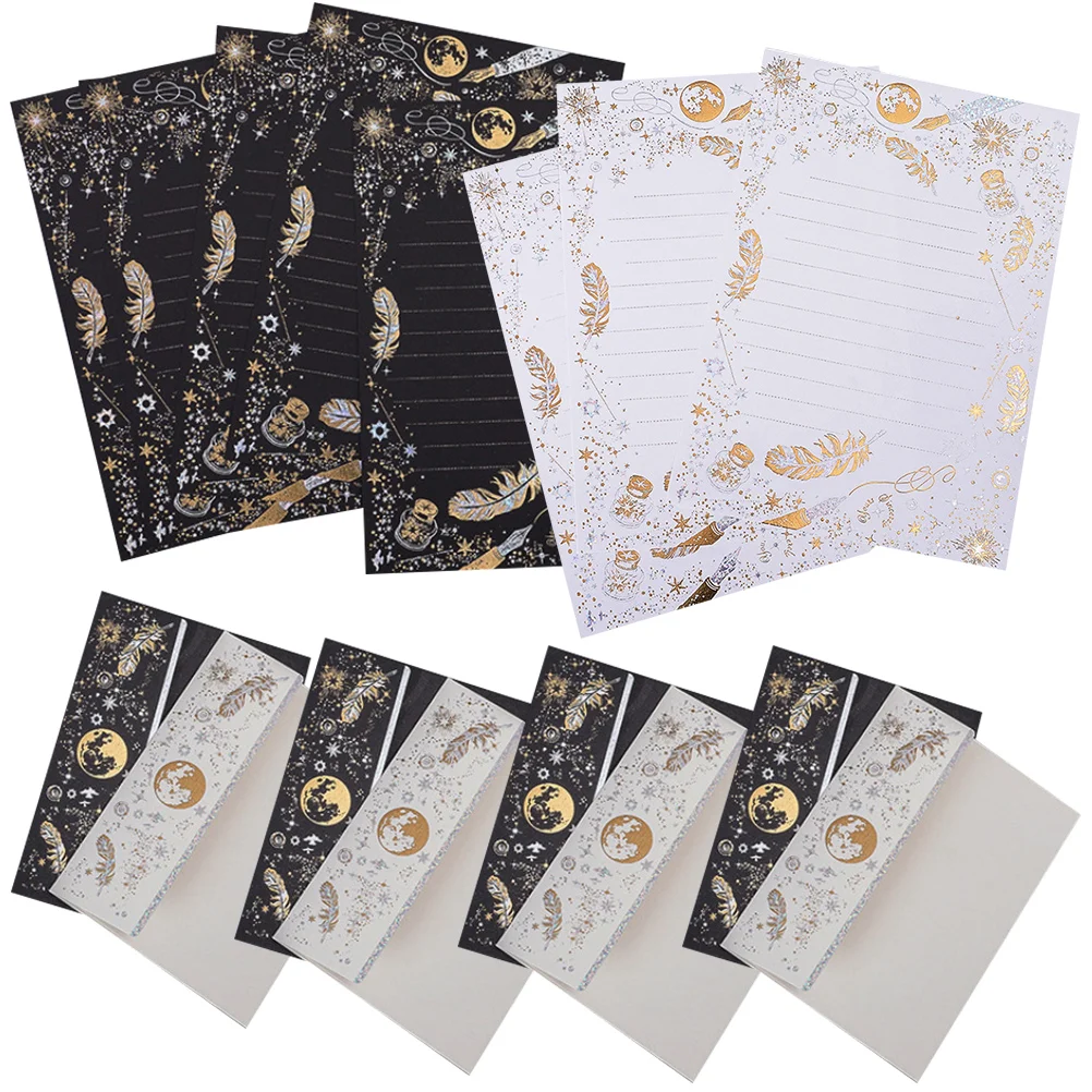 Vintage Black Stationary Paper Envelopes White Writing Kraft Paper Letter Set Black Foiled Paper Envelops Set Random Style