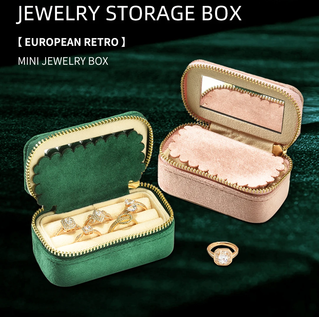 

Mini Velvet Jewelry Packaging Box Earrings Ring Necklace Storage Organizer Jewelry Display Case Travel Portable European Retro