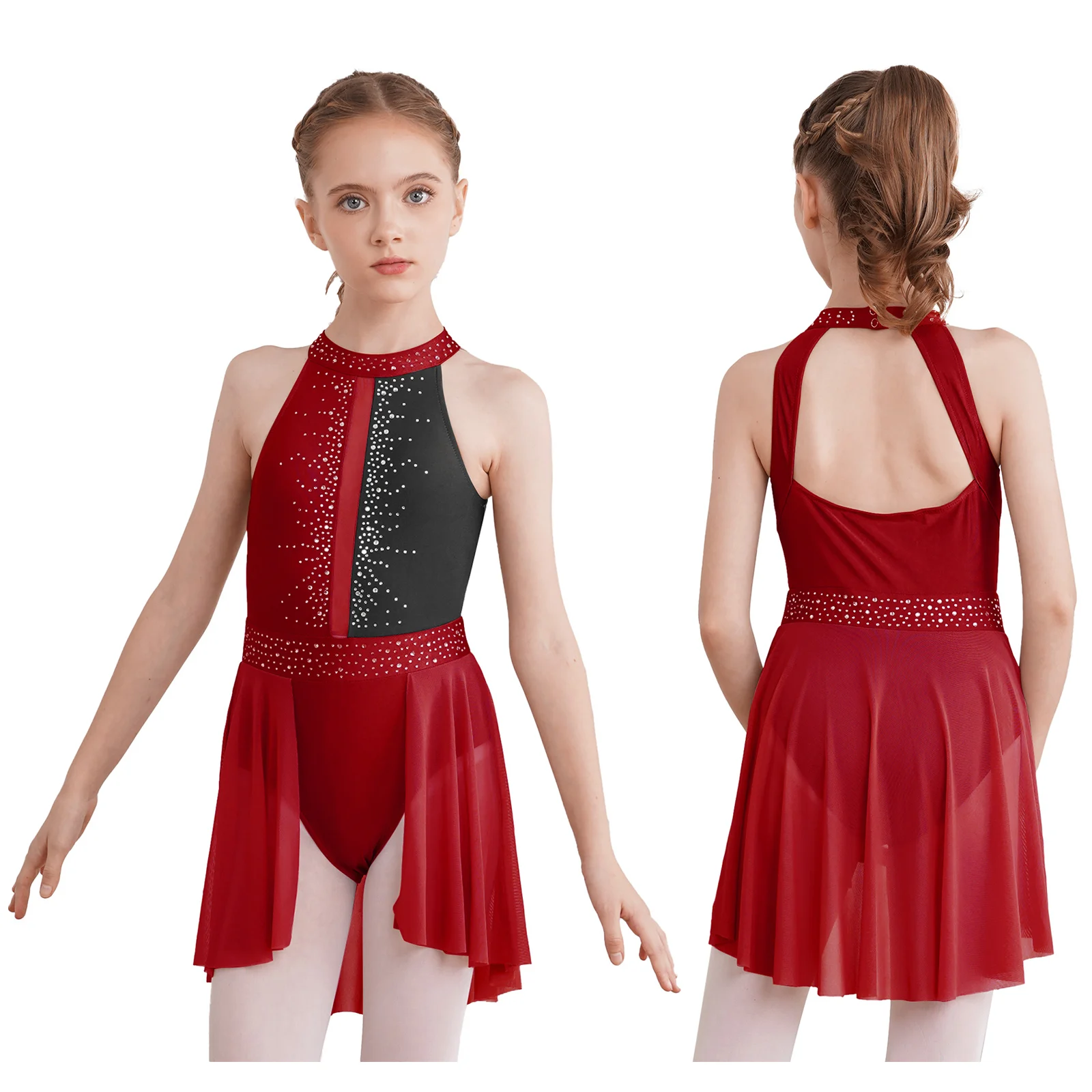 thumbnail image 1 of Vestido lírico de Ballet brillante con diamantes de imitación para niñas, disfraz de patinaje artístico y gimnasia, vestido con tutú de bailarina con dobladillo Irregular, Ropa de baile, 1 of 5